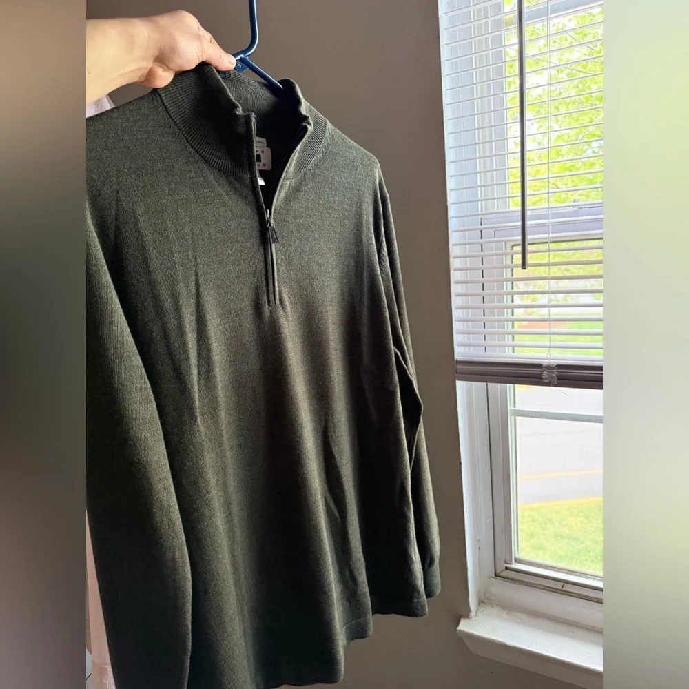 L/Merino wool 💯 NWOT  JOSEPH ABBOUD Men's Olive Green Half-Zip Sweater - Picture 4 of 12